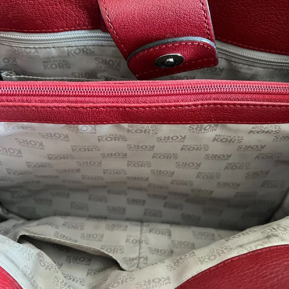 Michael Kors Hamilton Whipped Tote Satchel Red Leather Purse Bag Handbag